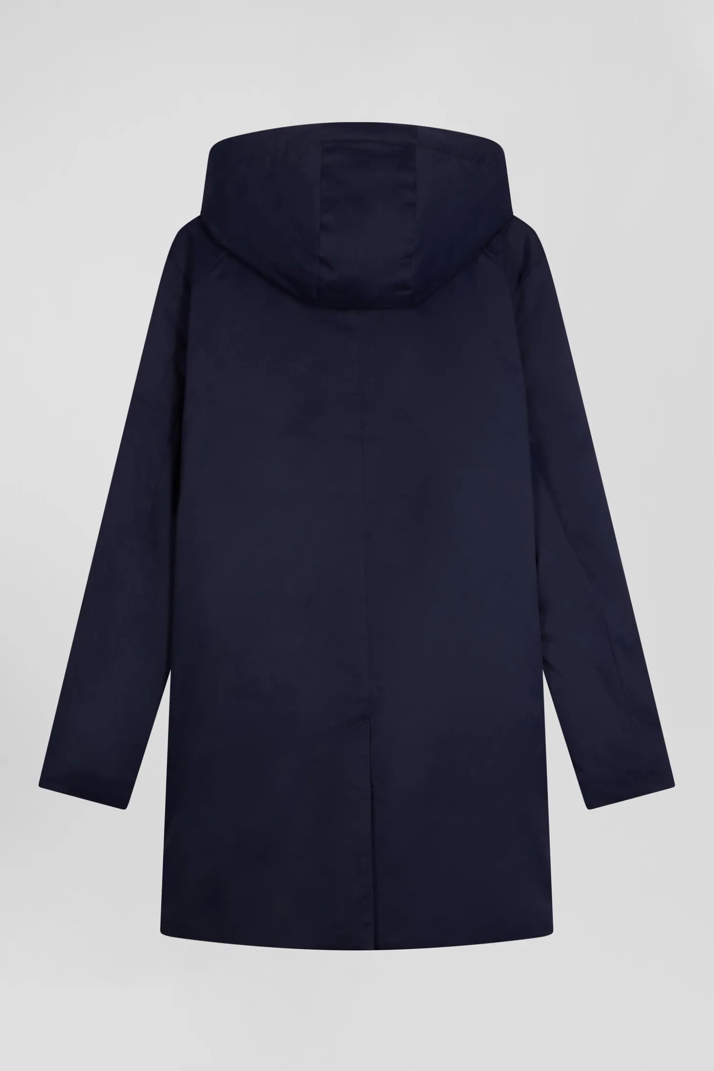 Navy blue nylon parka with removable hood