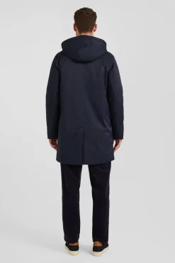 Navy blue nylon parka with removable hood