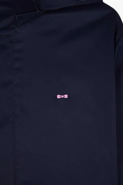 Navy blue nylon parka with removable hood