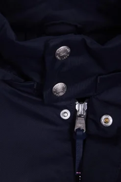 Navy blue nylon parka with removable hood