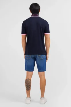 Navy blue pima cotton polo with contrasting accents