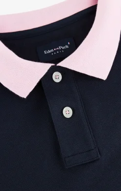 Navy blue pima cotton polo with contrasting accents