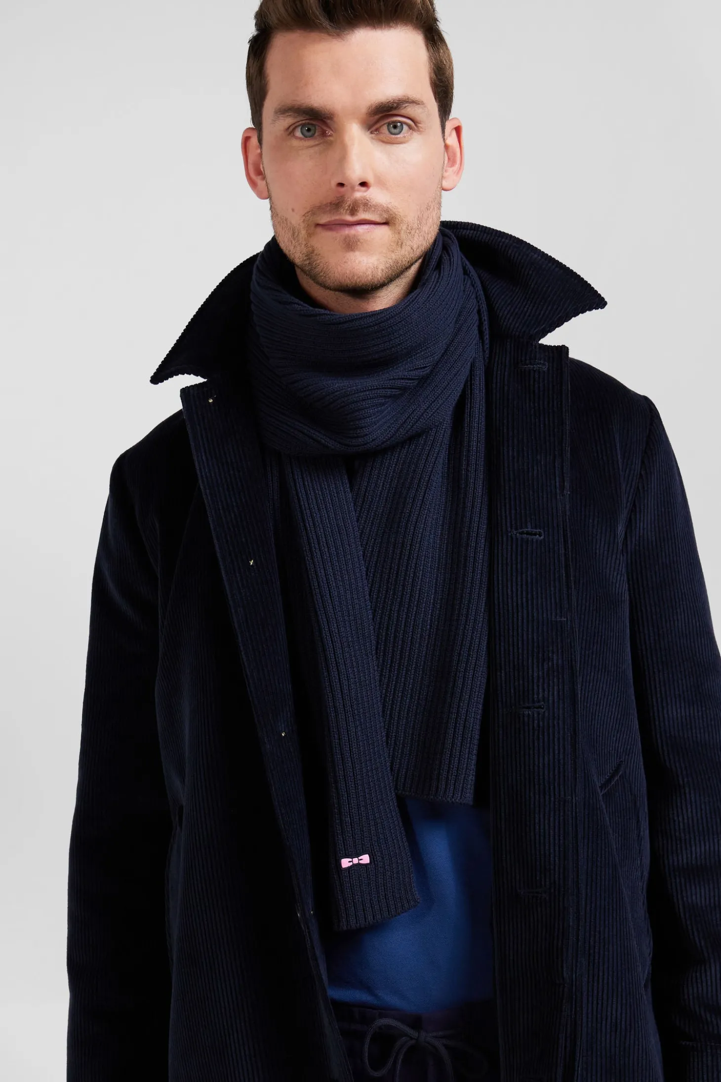Navy blue plain cotton scarf