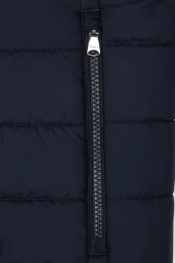 Navy blue quilted sleeveless high collar down vest