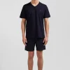 Navy blue short cotton pajamas with micro pattern shorts