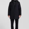 Navy blue short flannel wool parka