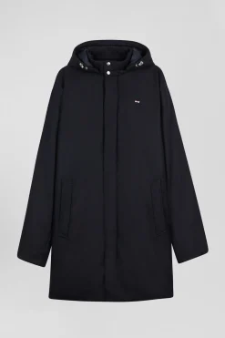 Navy blue short flannel wool parka