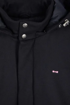 Navy blue short flannel wool parka