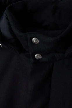 Navy blue short flannel wool parka