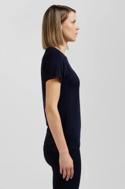 Navy blue short-sleeved sports T-shirt with striped details