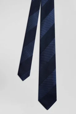 Navy blue silk tie with large stripes