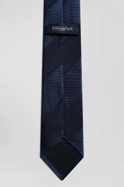 Navy blue silk tie with large stripes