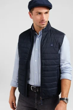 Navy blue sleeveless puffa jacket
