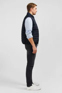Navy blue sleeveless puffa jacket