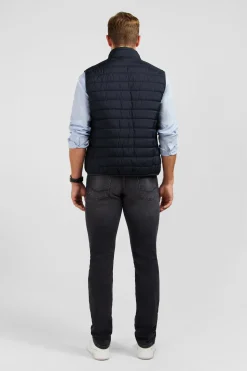 Navy blue sleeveless puffa jacket