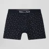 Navy blue stretch cotton boxers with micro bow tie patterns