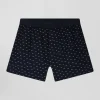 Navy blue stretch cotton jersey boxers with micro patterns