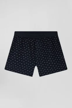 Navy blue stretch cotton jersey boxers with micro patterns