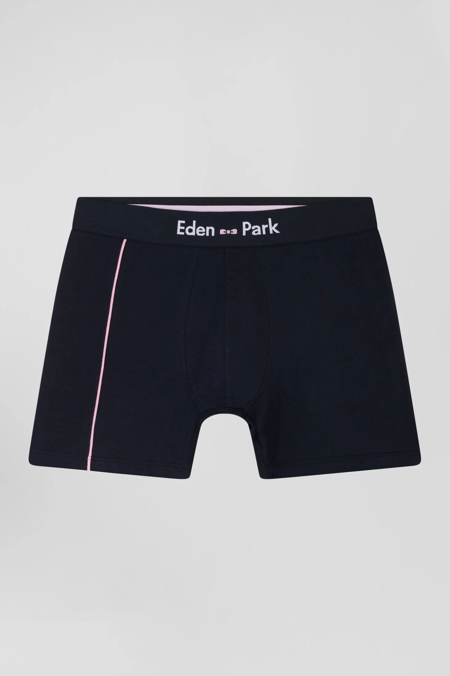 Navy blue stretch cotton boxers with pink piping
