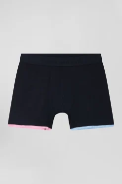 Navy blue stretch cotton boxers with contrast piping