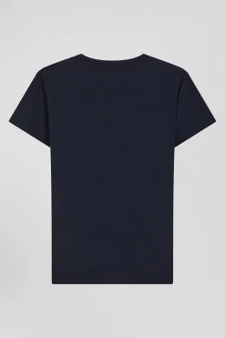 Navy blue stretch cotton T-shirt