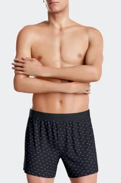 Navy blue stretch cotton jersey boxers with micro patterns