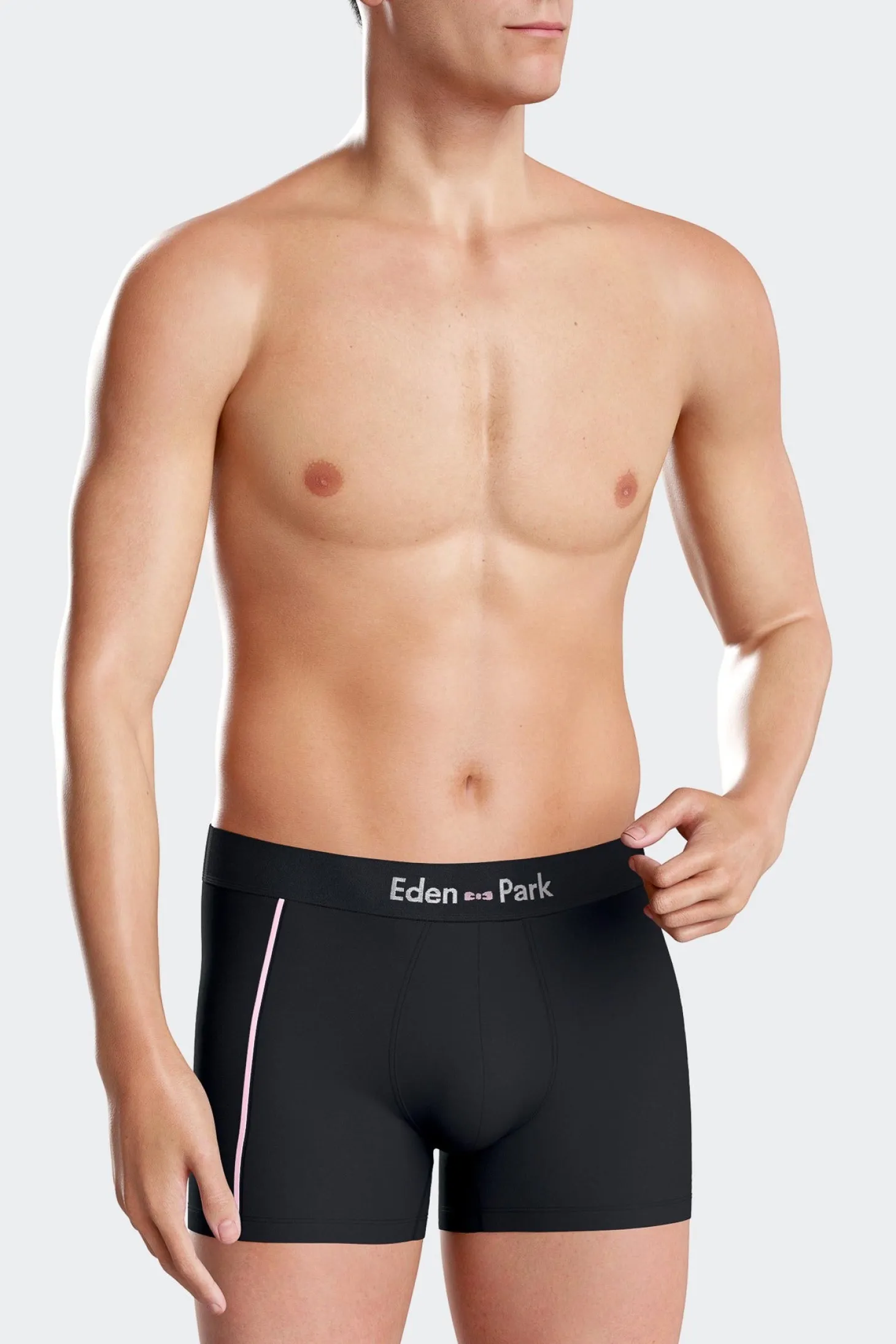 Navy blue stretch cotton boxers with pink piping