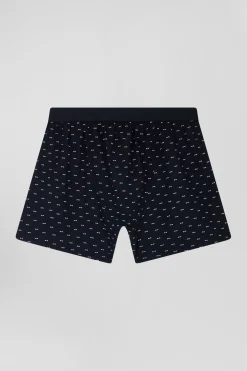Navy blue stretch cotton jersey boxers with micro patterns