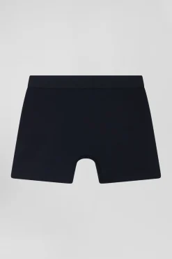 Navy blue stretch cotton boxers with pink piping