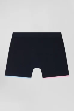 Navy blue stretch cotton boxers with contrast piping
