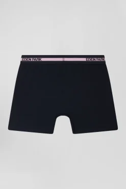 Navy blue stretch cotton boxers with branded waistband