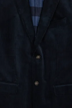Navy blue stretch cotton velvet jacket Modern fit