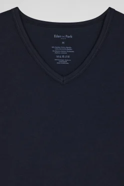 Navy blue stretch cotton T-shirt