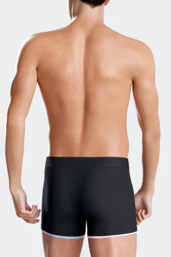 Navy blue stretch cotton boxers with contrast piping