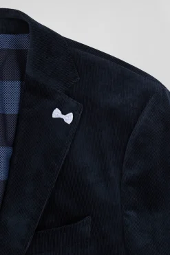 Navy blue stretch cotton velvet jacket Modern fit