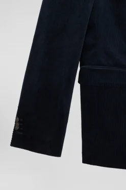 Navy blue stretch cotton velvet jacket Modern fit