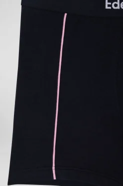 Navy blue stretch cotton boxers with pink piping