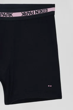 Navy blue stretch cotton boxers with branded waistband