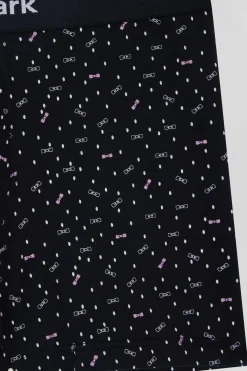 Navy blue stretch cotton boxers with micro bow tie patterns