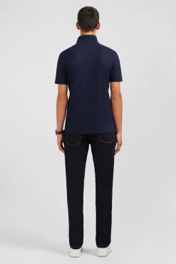 Navy blue stretch pima cotton polo