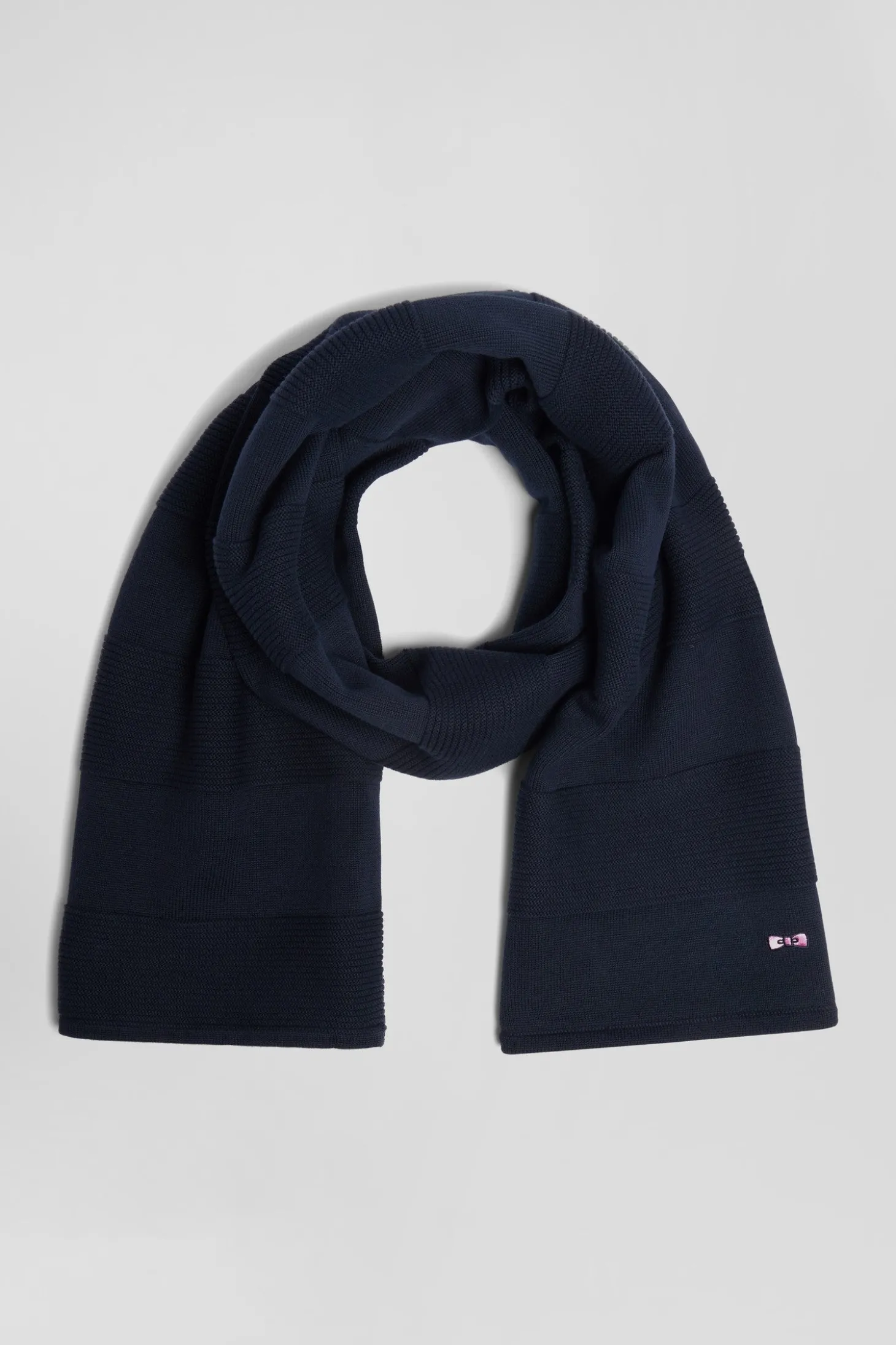 Navy blue striped cotton scarf