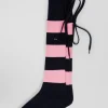 Navy blue striped stretch cotton rugby socks