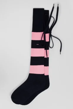 Navy blue striped stretch cotton rugby socks
