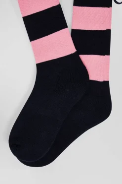 Navy blue striped stretch cotton rugby socks