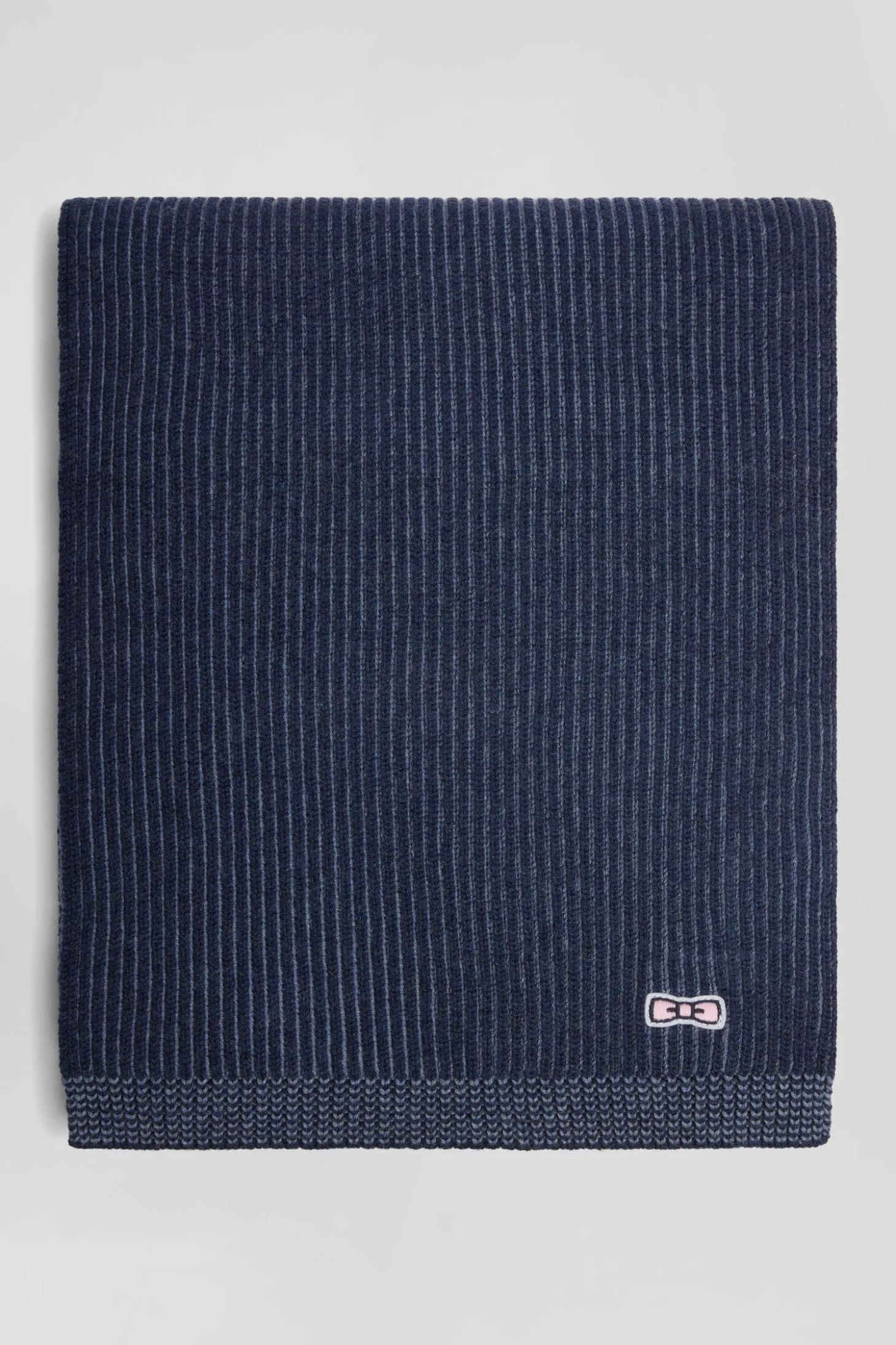 Navy blue striped wool and cotton scarf