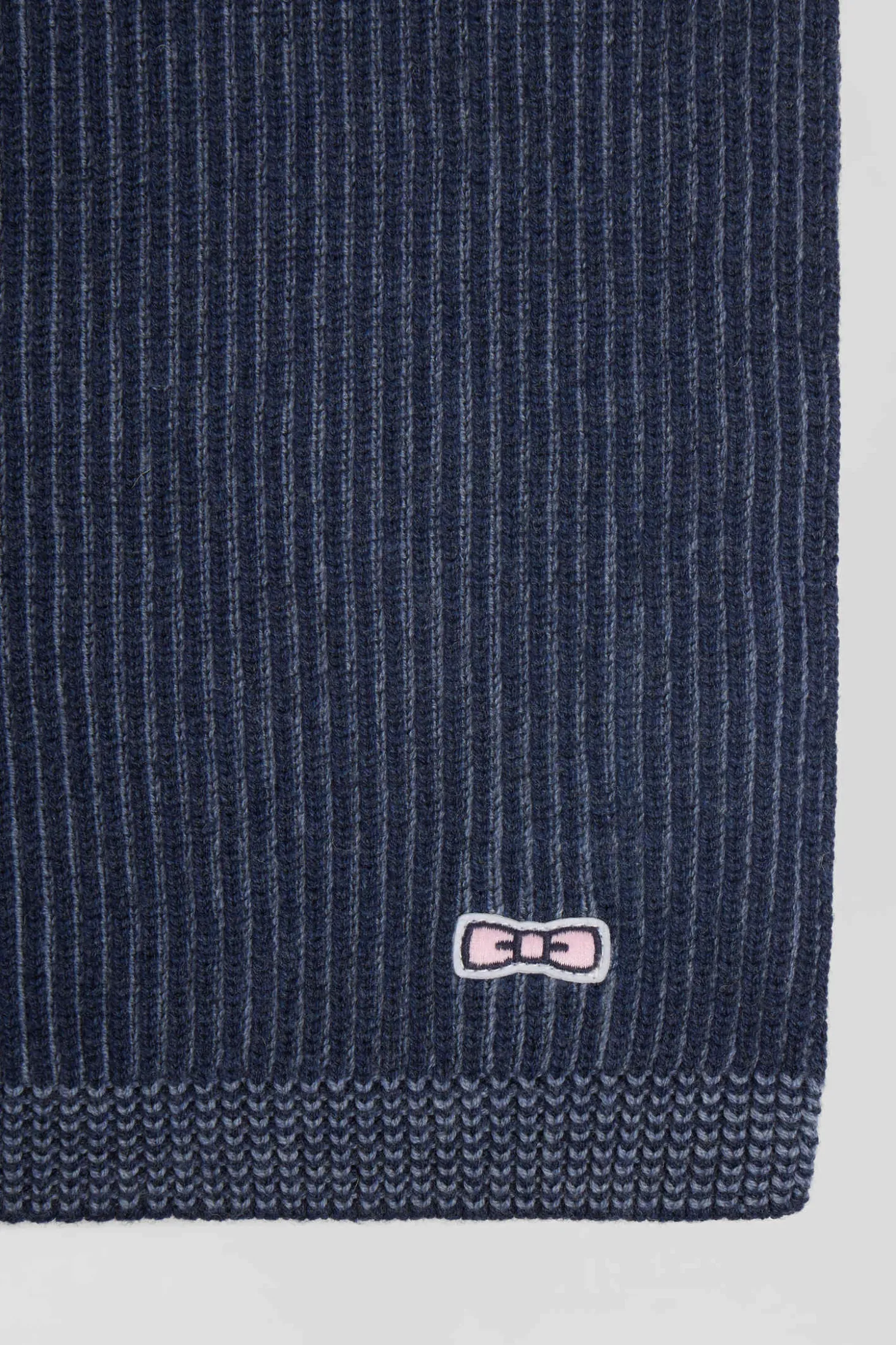 Navy blue striped wool and cotton scarf
