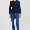 Navy blue V-neck cotton jersey jumper