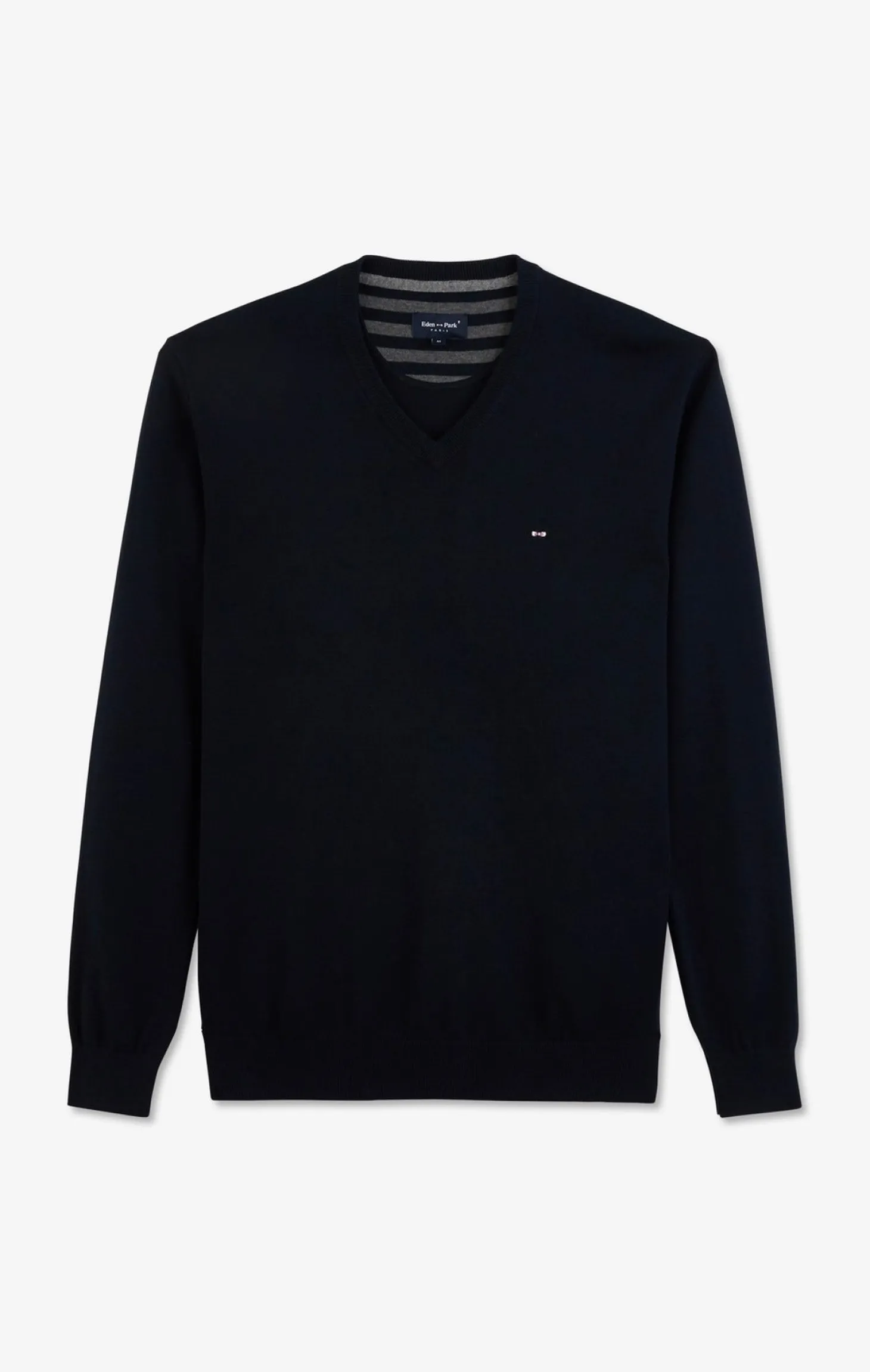 Navy blue V-neck cotton jersey jumper