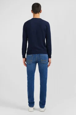 Navy blue V-neck cotton jersey jumper