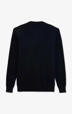 Navy blue V-neck cotton jersey jumper